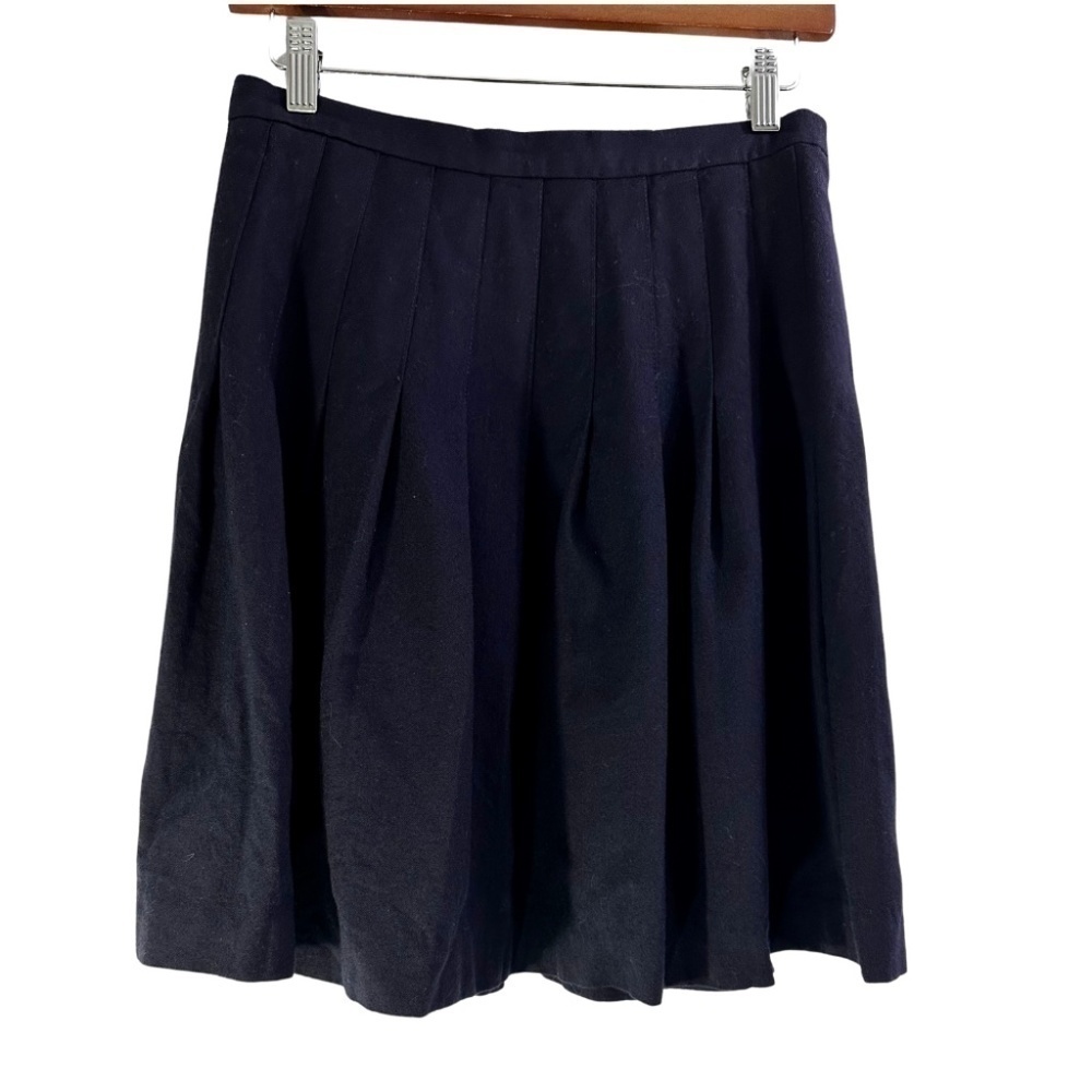 Talbots Petites Navy 100% Pure New Wool Pleated Knee Length Skirt Size 8 Petite.